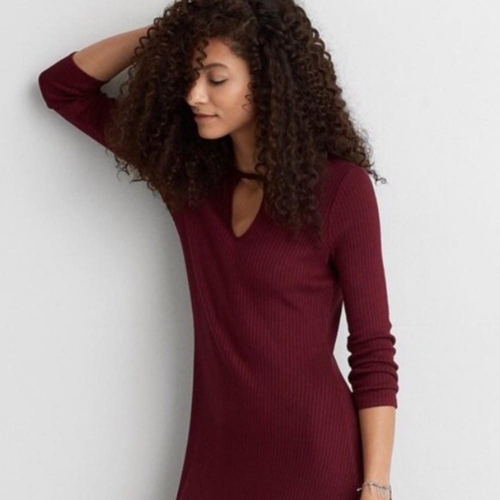 American Eagle Black ribbed keyhole dress